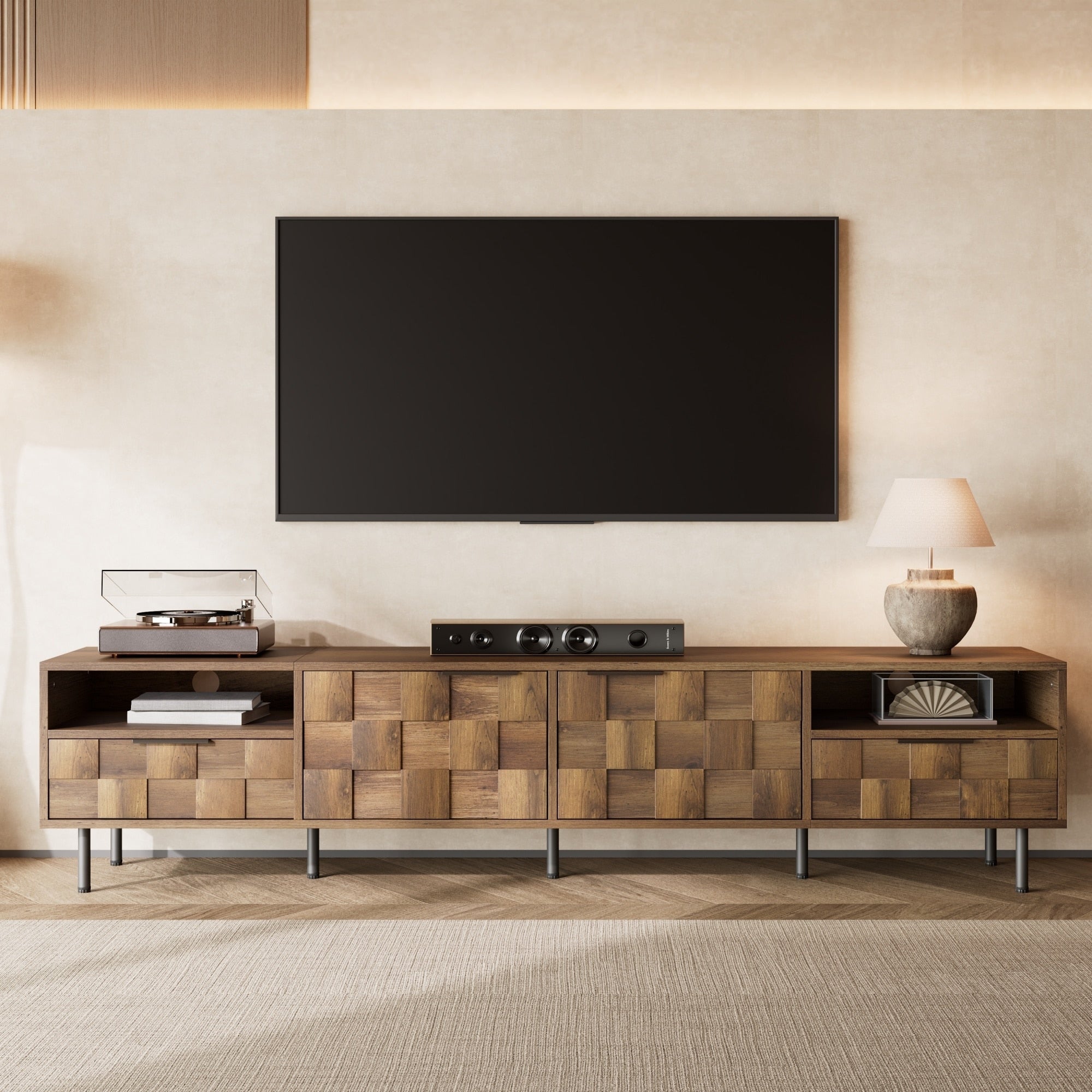 Mid Century Tv Stand With 2 Drawers Media Console Table For Tvs Up To 85 Entertainment Center With Storage