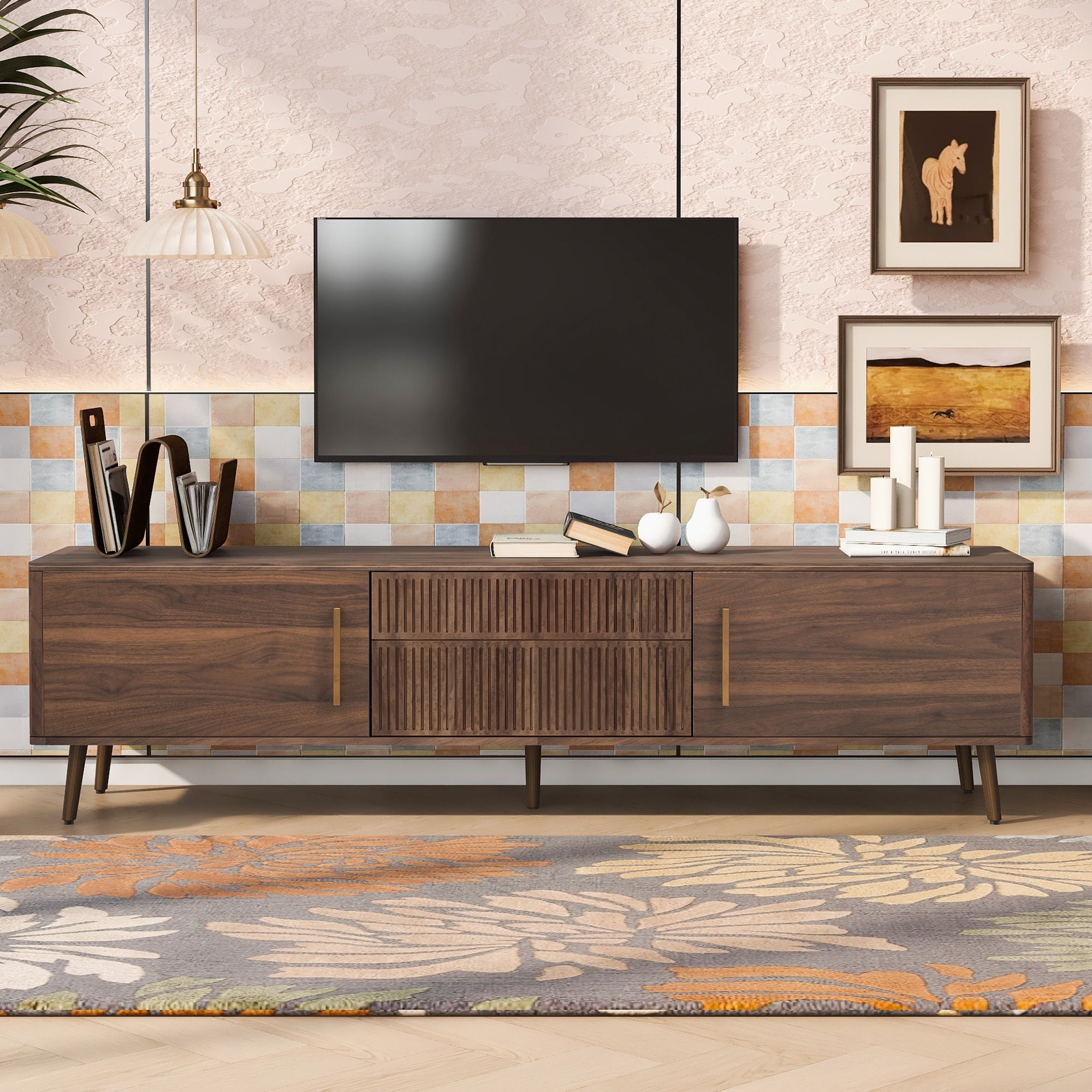 Mid Century Tv Stand With 2 Drawers