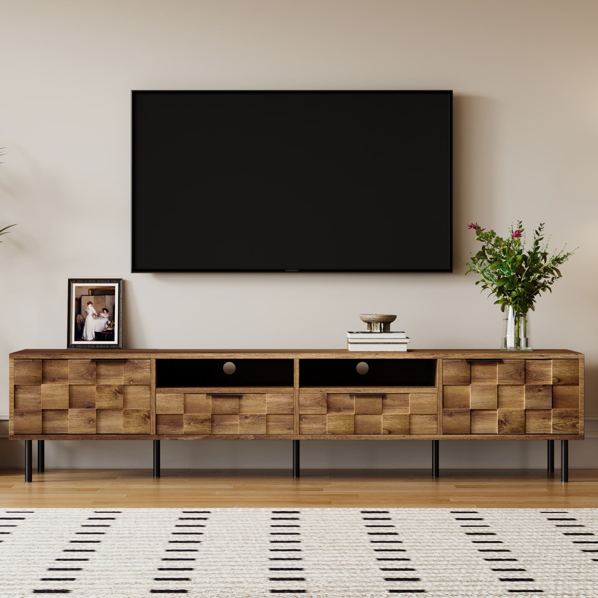 Mid Century Tv Stand With 2 Drawers