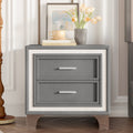 Mid Century Vintage Velvet 2 Drawer Nightstand Silver Glitter Strip Metal Legs Fully Assembled Except Legs Handles Gray