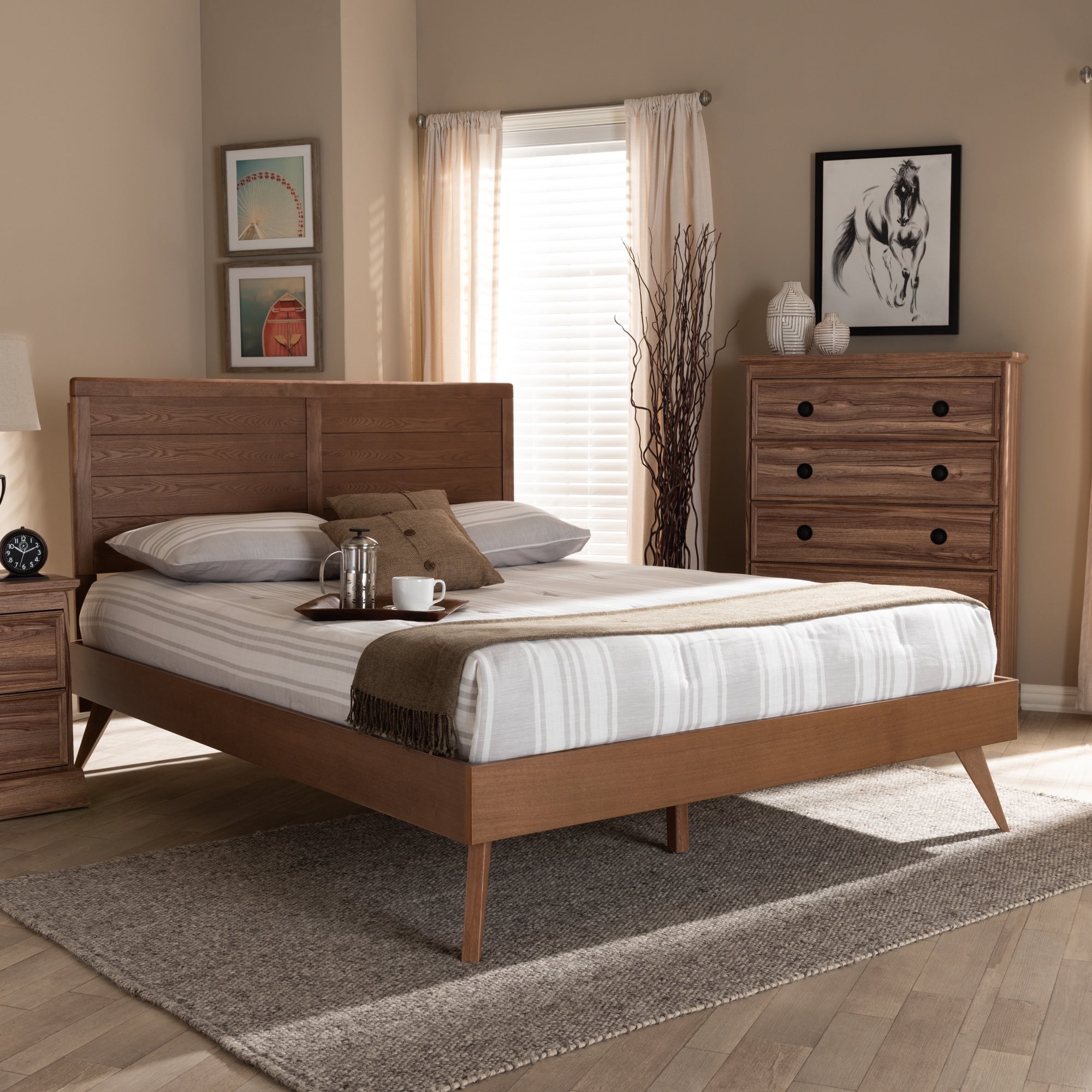 Carson Carrington Ulvsta Mid Century Walnut Finish Wood Platform Bed