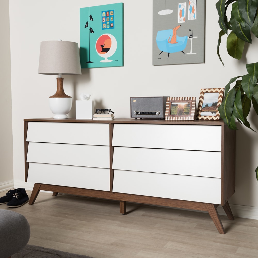 Mid Century White And Brown Dresser By Baxton Studio