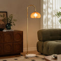 Mid Century Wooden Pumpkin Arc Floor Lamp With Marble Base