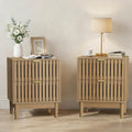 Mid Modern Style Bedside Table With Grille Design And Two Drawers Suitable For Bedrooms Living Rooms 17.72 X 15.35 X 22.34