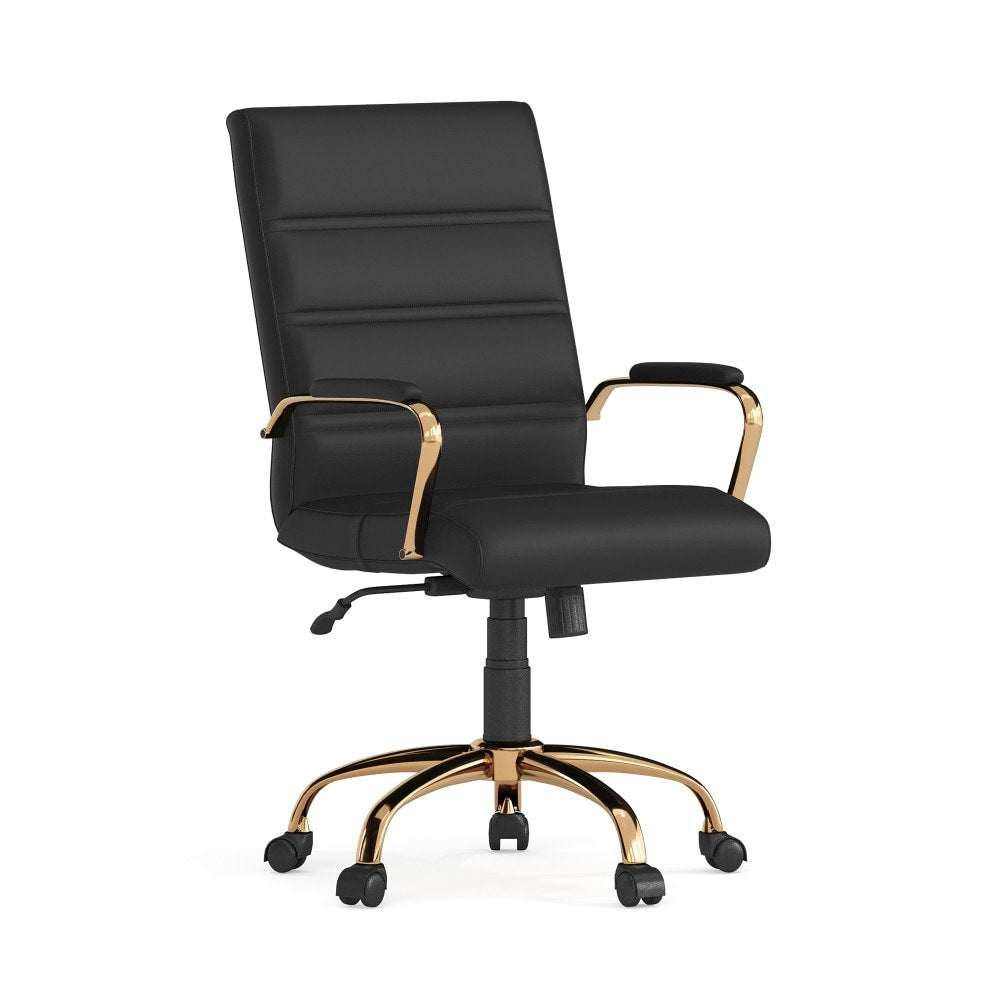 Mid Back Bonded Leather Executive Swivel Chair With Chrome Base And Arms