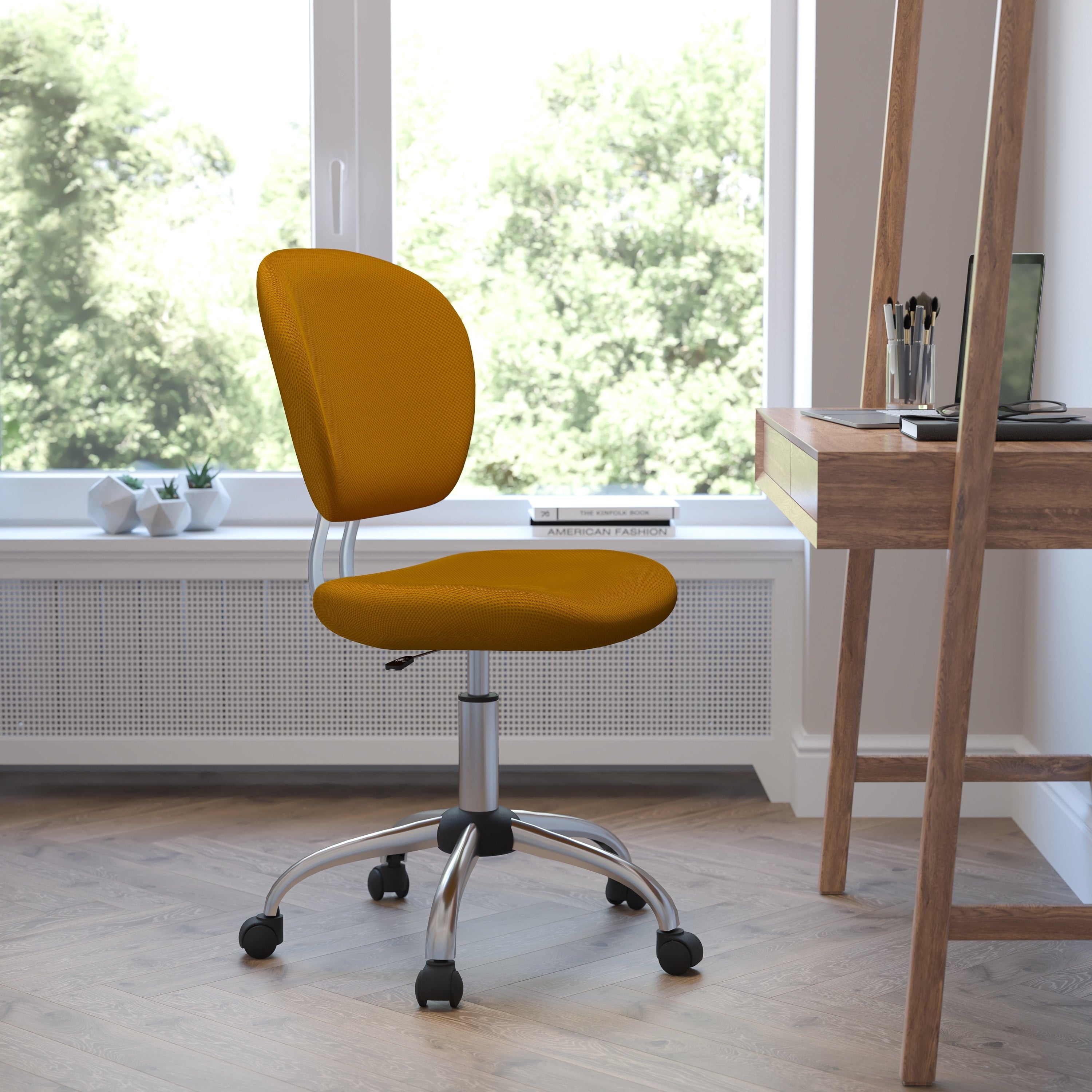 Mid Back Mesh Padded Swivel Task Office Chair With Chrome Base
