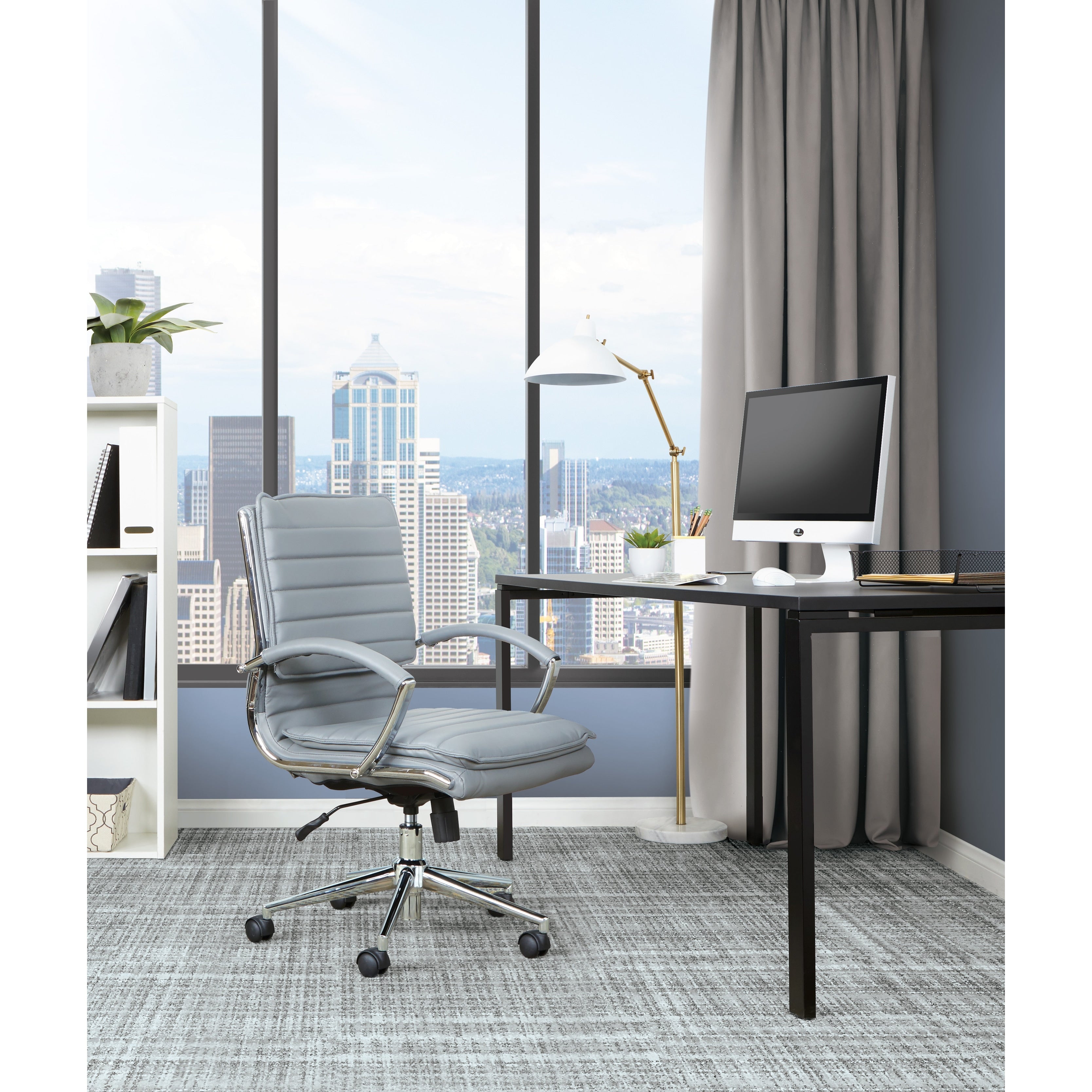 Mid Back Professional Managers Faux Leather Chair With Chrome Base And Removable Sleeves