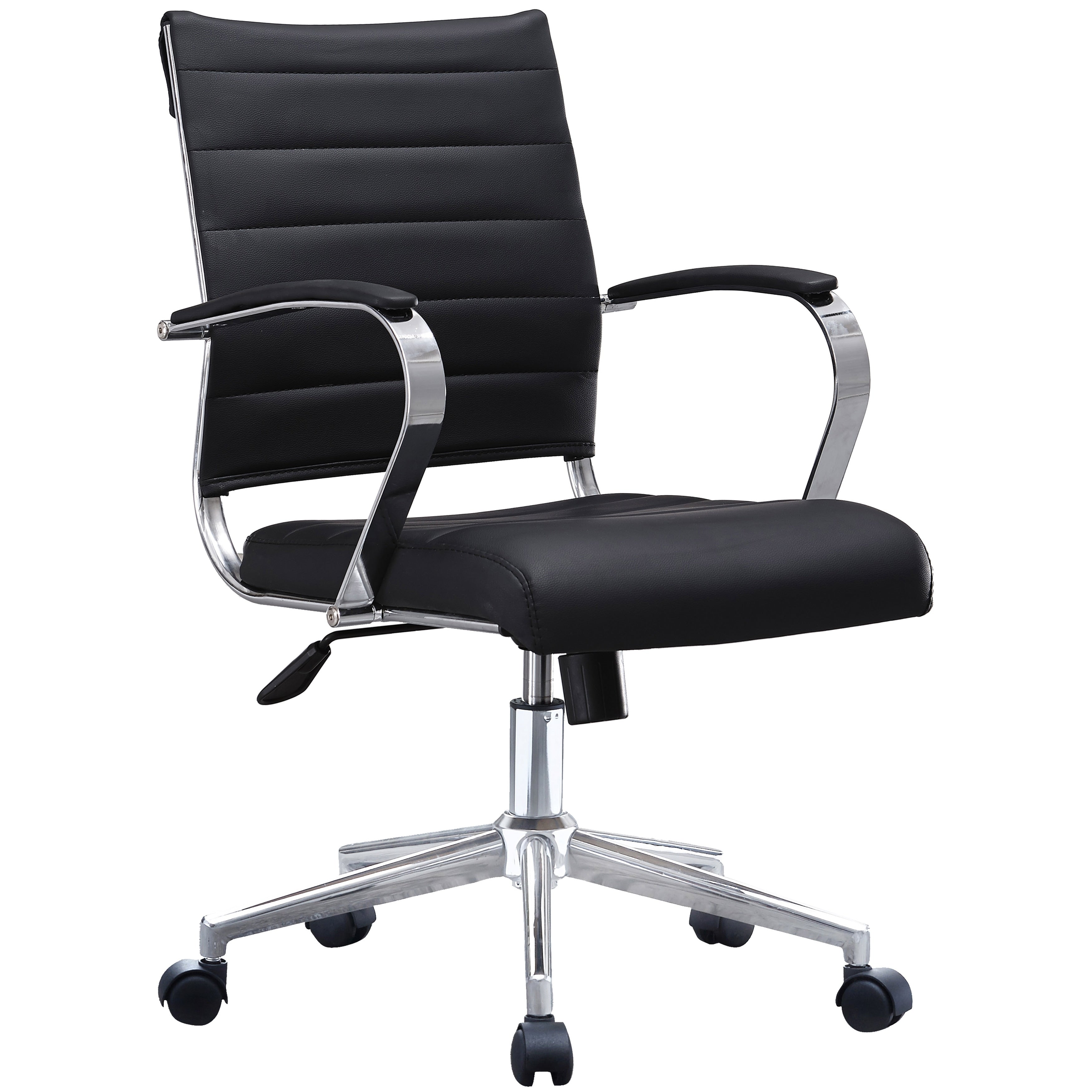 2Xhome Modern Mid Back Ribbed Pu Leather Swivel Tilt Adjustable Cushion Chair Designer Task Executive Manager Office Chair