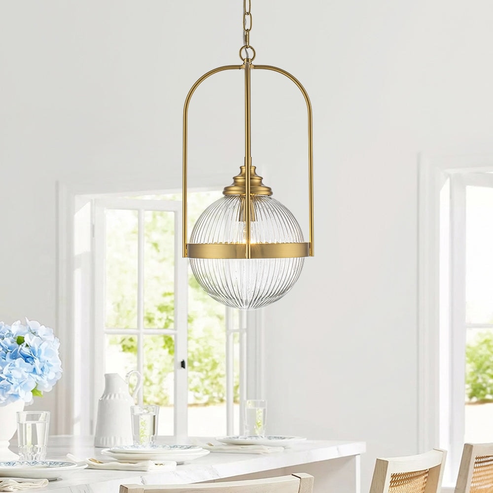 Mid Century 1 Light Geometric Ribbed Glass Kitchen Island Pendant 10.6 In