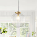 Mid Century 11.8 In 1 Light Ribbed Glass Globe Hanging Pendant 11.8 In
