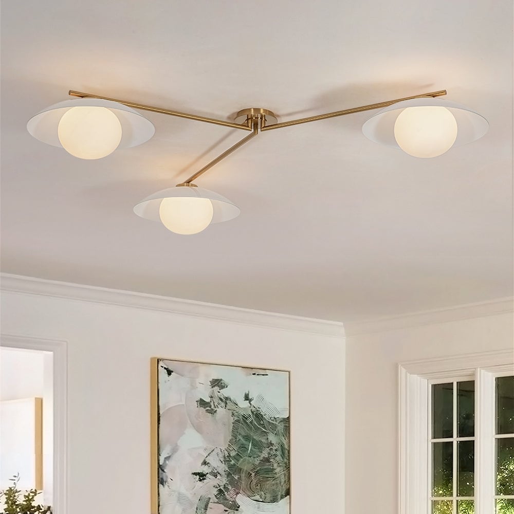 Mid Century 3 Light Frosted Glass Bud Orbit Semi Flush Mount 59.1 In