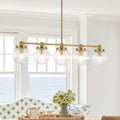 Mid Century 5 Light Striped Glass Linear Dining Chandelier 34.3 In