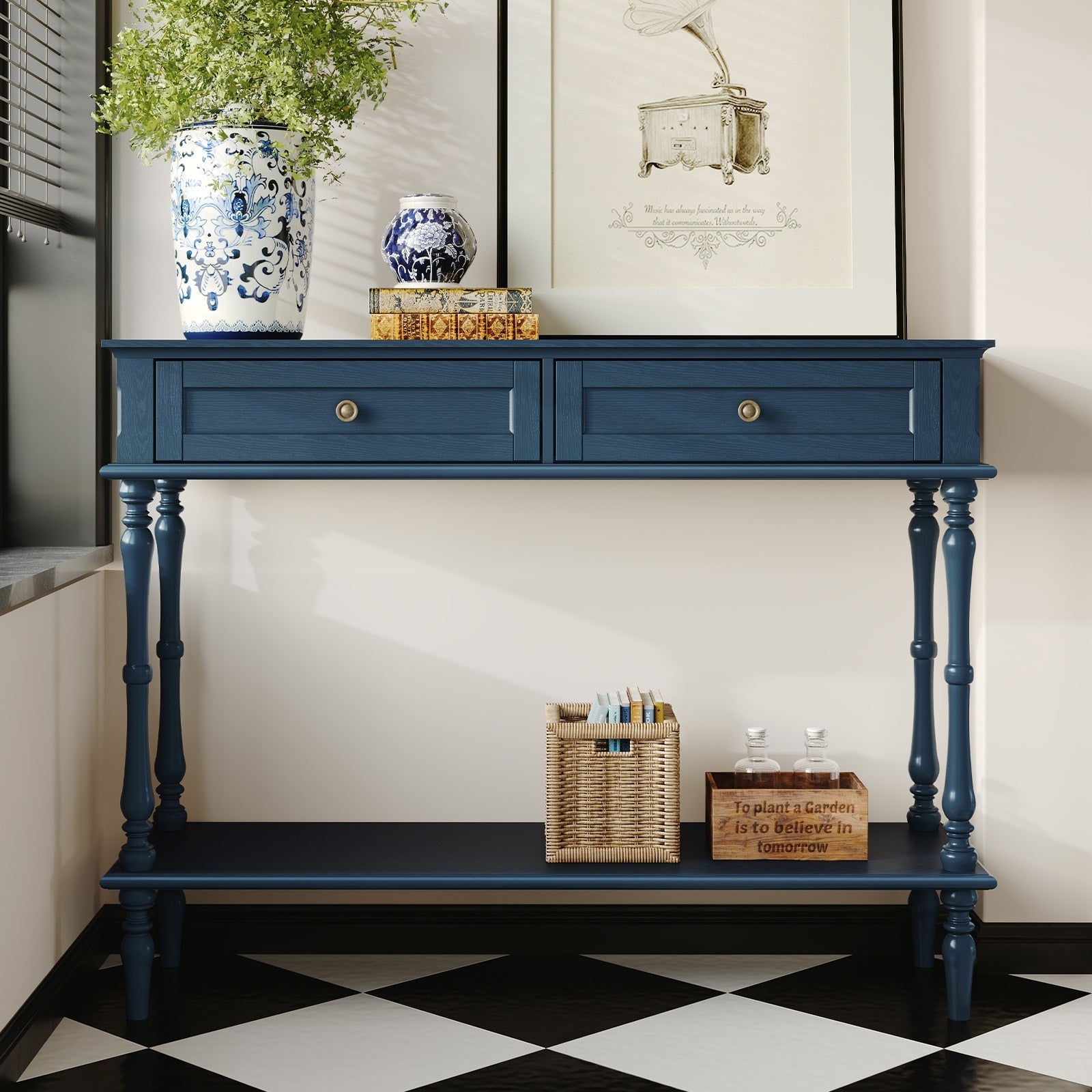 Mid Century Console Table With 2 Drawers Minimal Assembly Needed