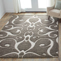 Mid Century Grey Taupe Scroll Shag Area Rug 53 X 77