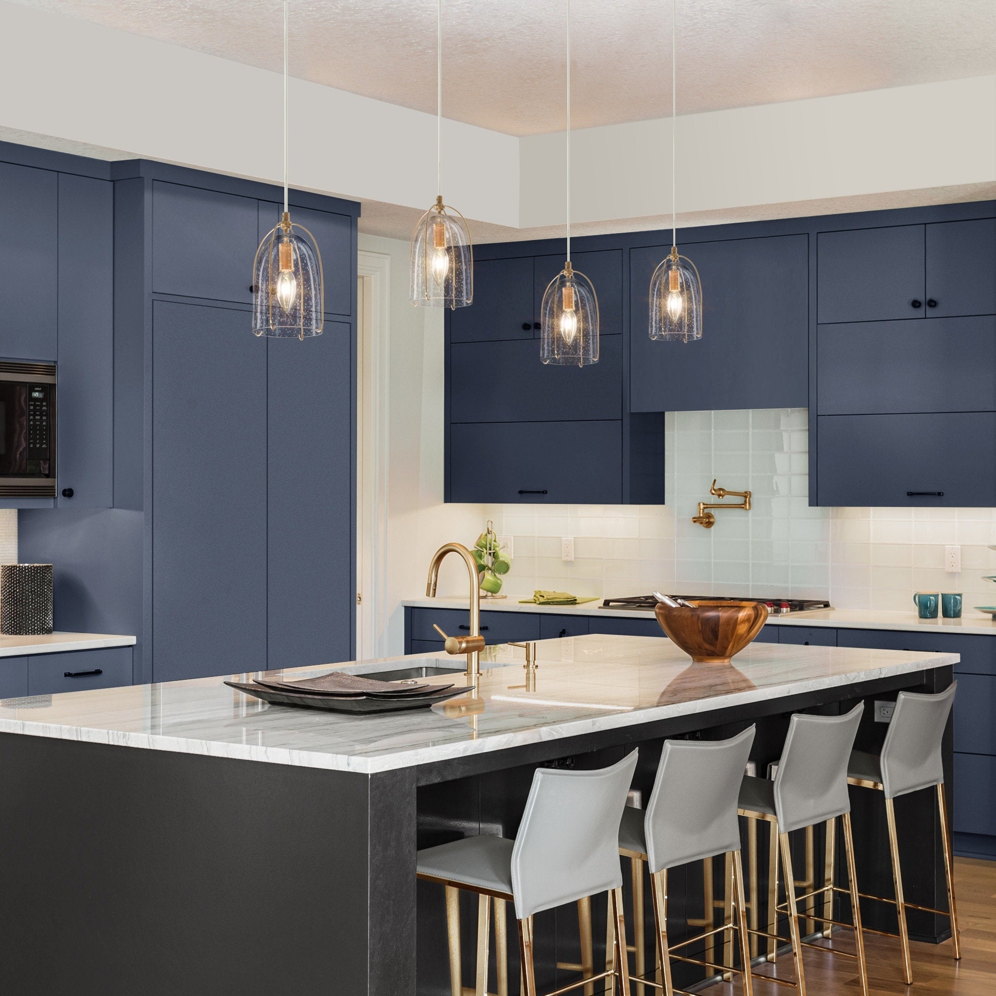 Modern Seeded Glass Island Pendant Gold Metal Hanging Ceiling Lighting For Dining Room D 5 H 8.7