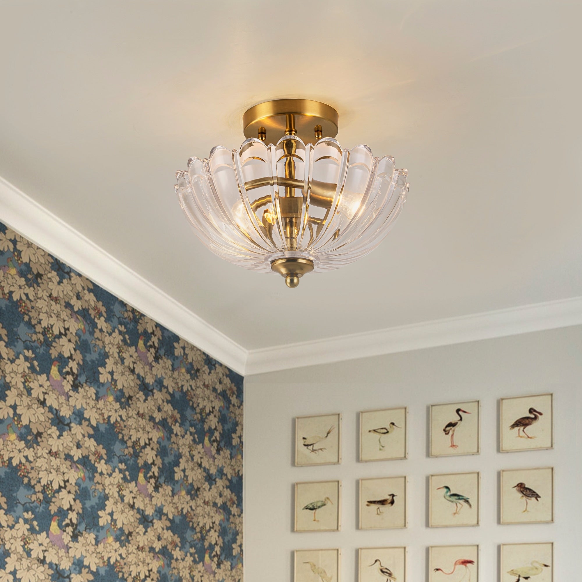 Mid Century Modern 2 Light Glass Semi Flush Mount