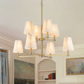 Mid Century Modern 8 Light Fabirc Cotton Chandelier For Dining And Living Room Gold