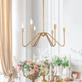 Modern Farmhouse 6 Lights Candle Brass Gold Chandelier Pendant For Dining Room L 24.8 X W 24.8 X H 9.8
