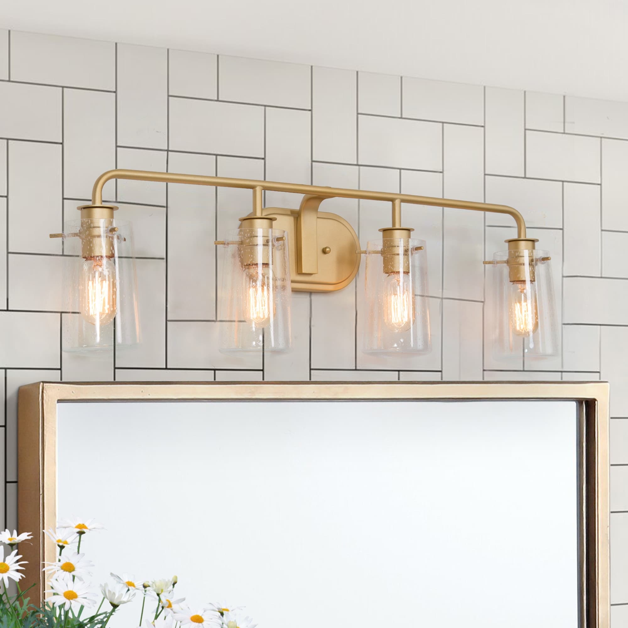 Mid Century 4 Lights Bathroom Vanity Lighting Wall Sconce For Powder Room L 31 X E 5.5 X H 9