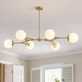 Mid Century Opal Glass Sputnik 6 Light Linear Chandelier 47.2 In