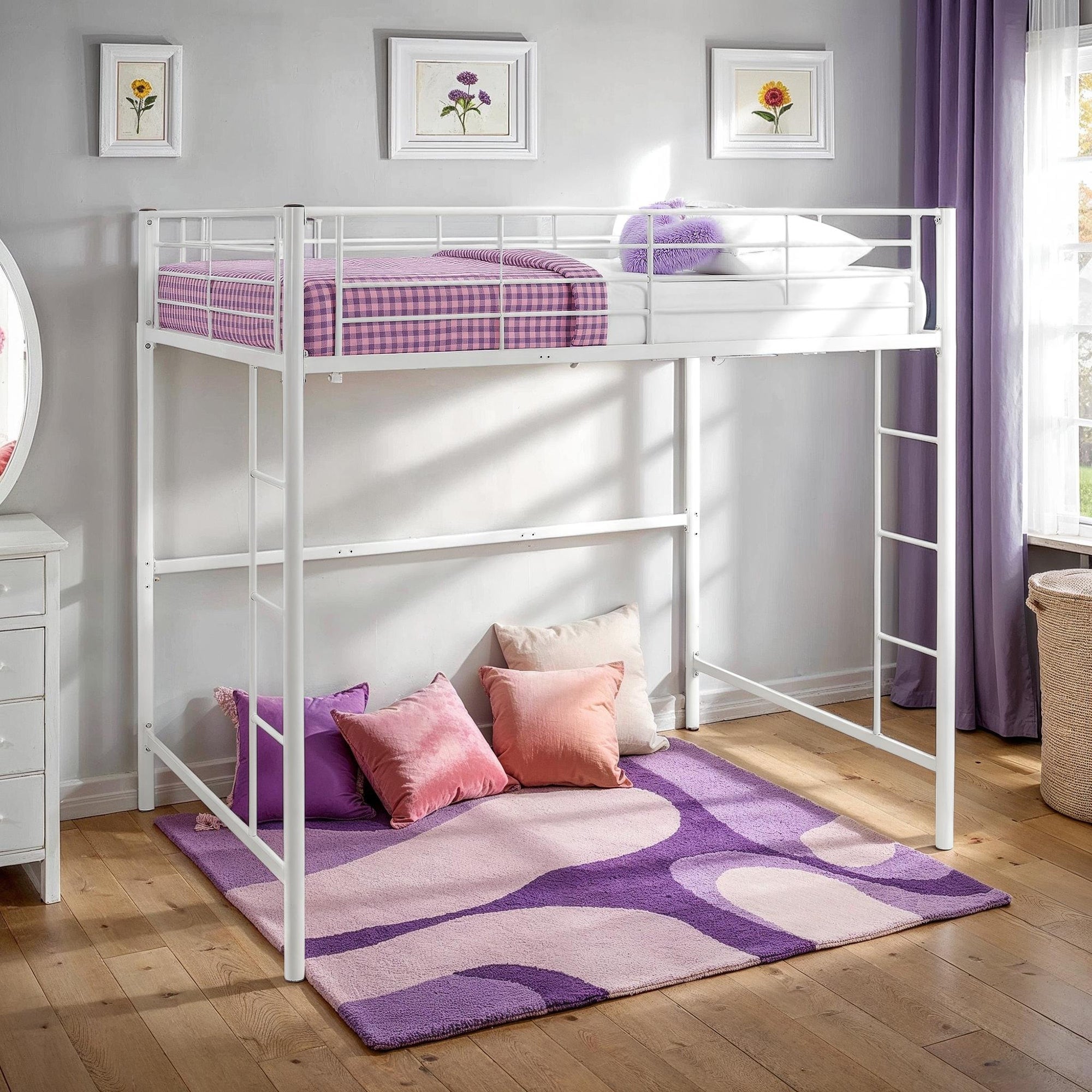 Taylor Olive Baikal White Metal Full Loft Bed