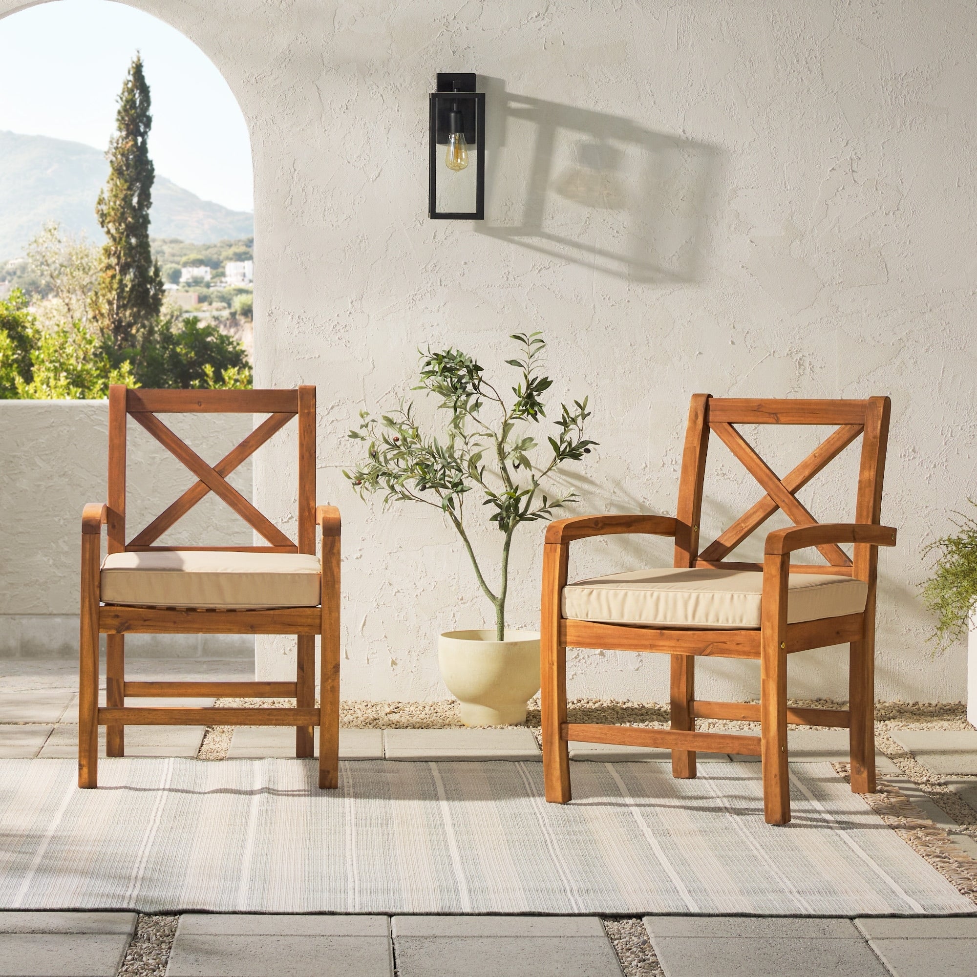 X Back Acacia Outdoor Chair Set Of 2 27 X 24 X 37H