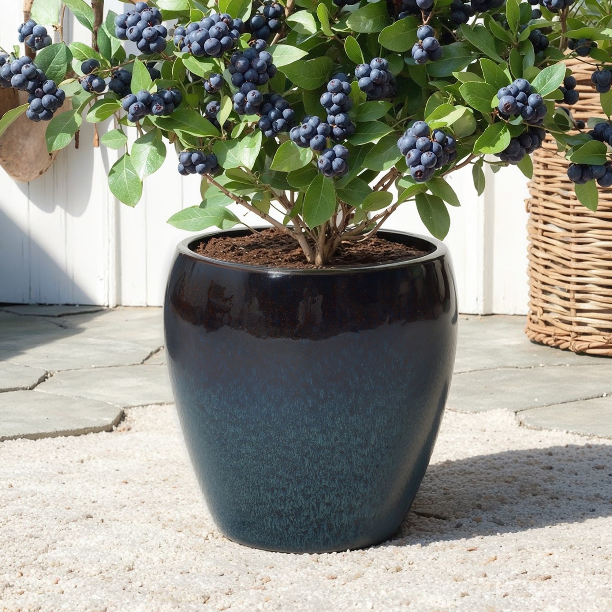 Midnight Flame Glazed Ceramic Planter 12 Round Pot For Indoor Outdoor 11.89 H X 12.01 Diameter