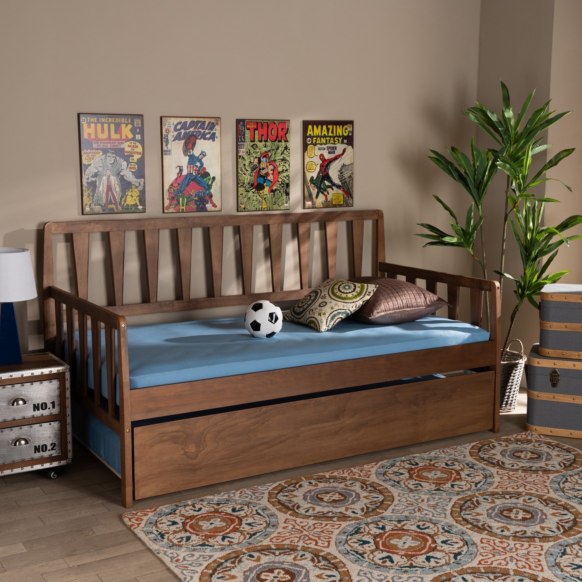 Midori Modern And Contemporary Twin Daybed With Roll Out Trundle Bed