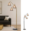 Homeglam Midtown Dark Bronze 84 Inches High 3 Light Arched Floor Lamp With Cream Mica Shades