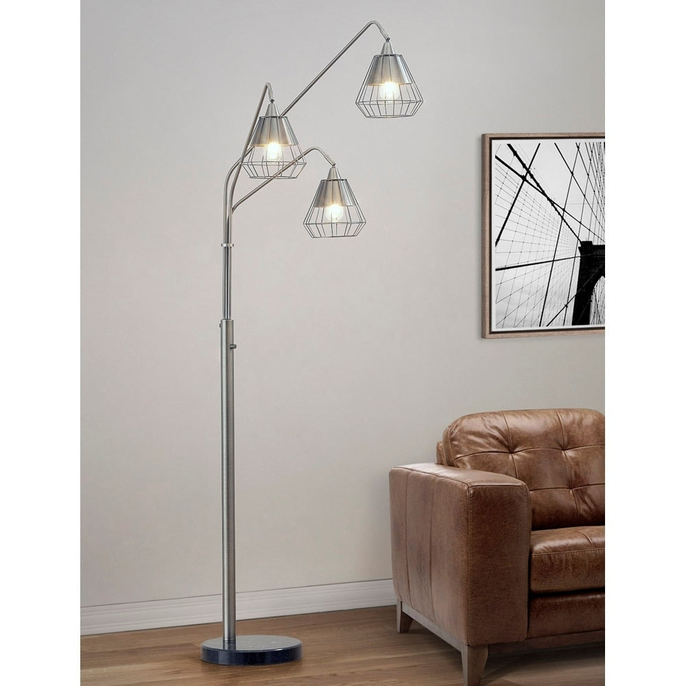 Homeglam Midtown Brushed Metal And Marble Wire Shade 3 Light Wire Dimmable Led Dimmable Arch Floor Lamp