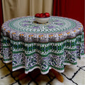 Handmade Elephant And Peacock Print 100 Cotton Tablecloth 69 Round Blue Green Red Teal