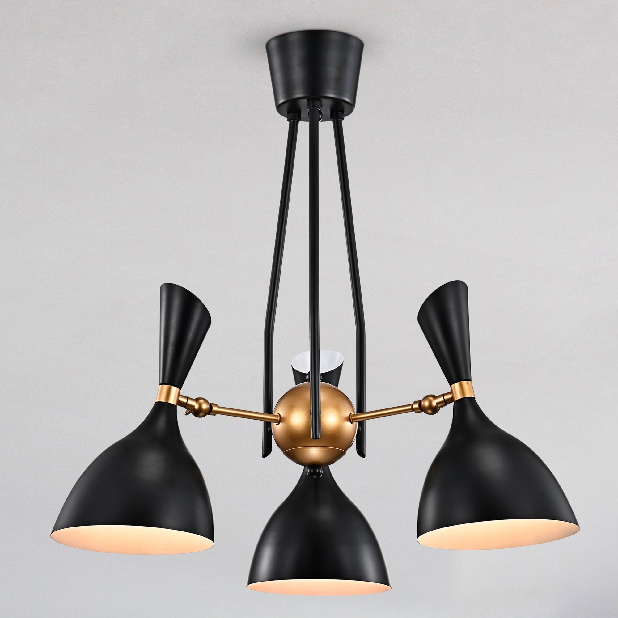 Mikael Matte Black Gold Metal Bowl Shade 3 Light Chandelier