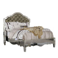 Mila Queen Bed Carved Button Tufted Faux Leather Upholstery Mirrored Silver