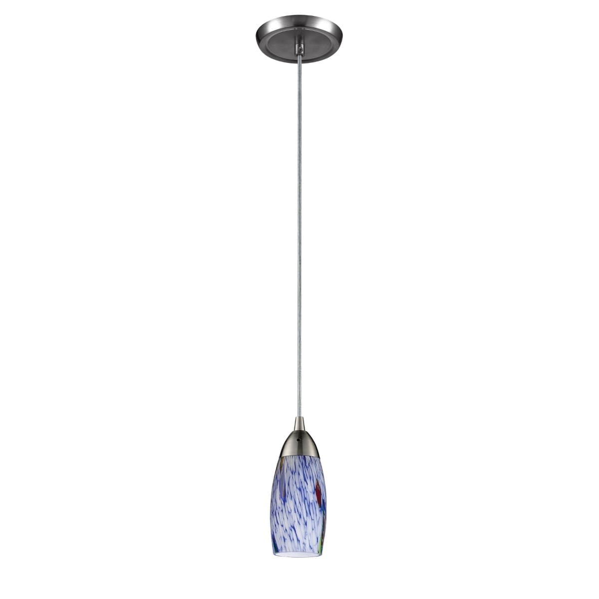 Milan 3 Inch Wide 1 Light Pendant In Satin Nickel With Starburst Blue Glass 3In W X 3In D X 7In H