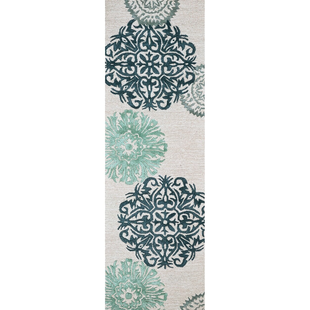 Hand Tufted Floral Wool Grey Navy Yellow Rug 8 X 10