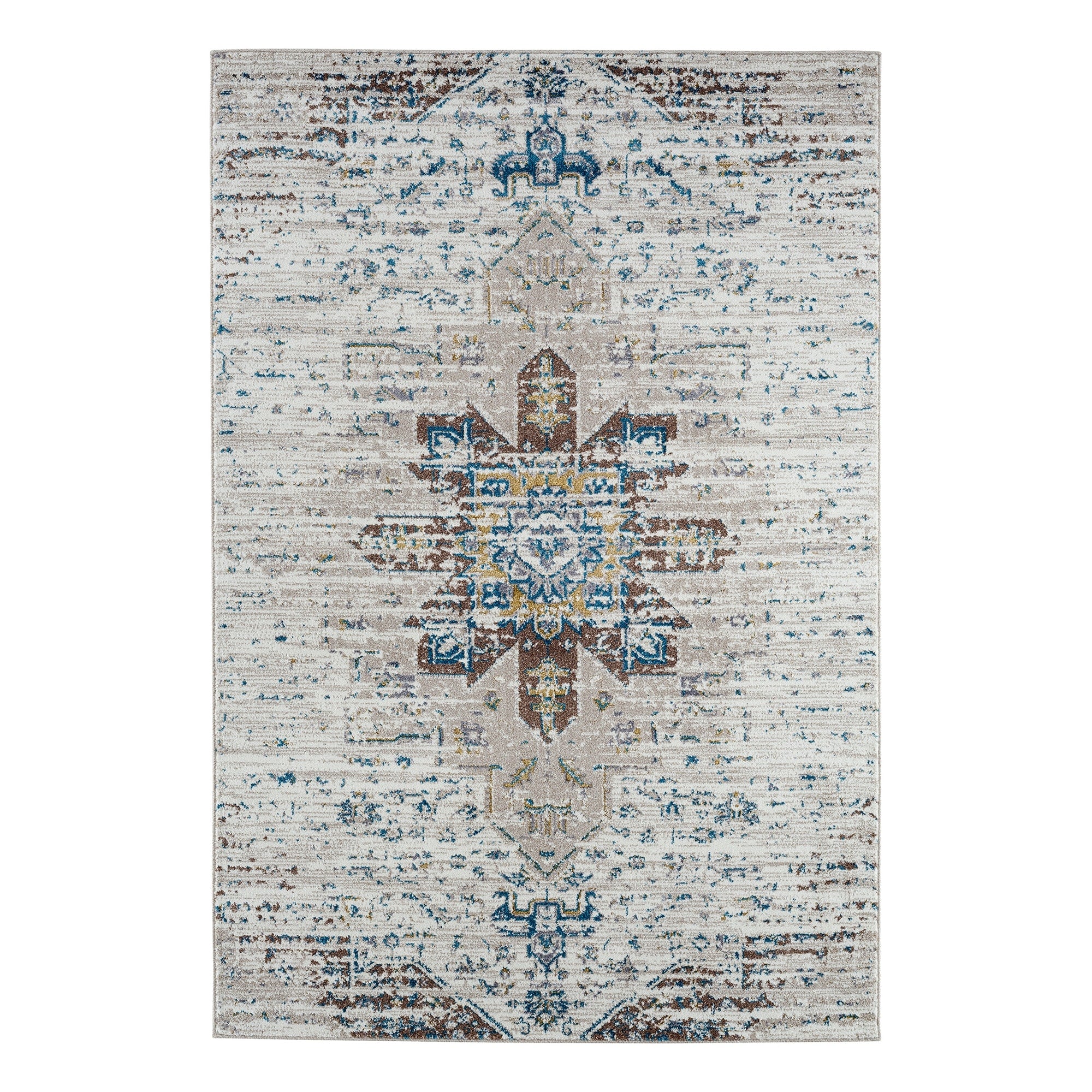 Milan Ivory Blue Polypropylene Area Rug 2 X 3