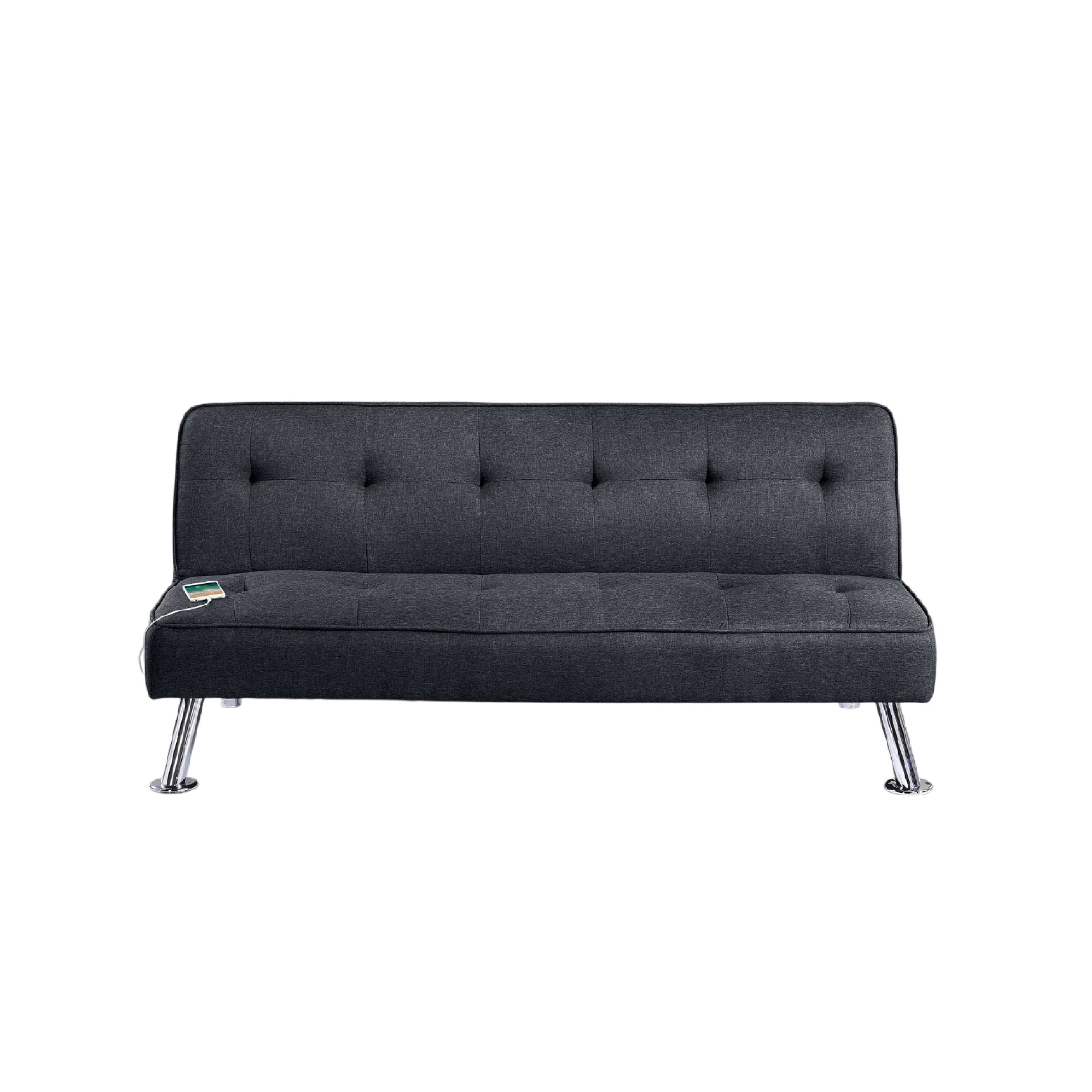 Milana Convertible Sofa Bed Usb Port Black Fabric 66 Inch
