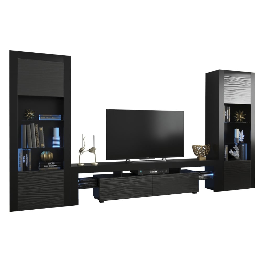 Milano Set 200 Bk Bk Modern Wall Unit Entertainment Center