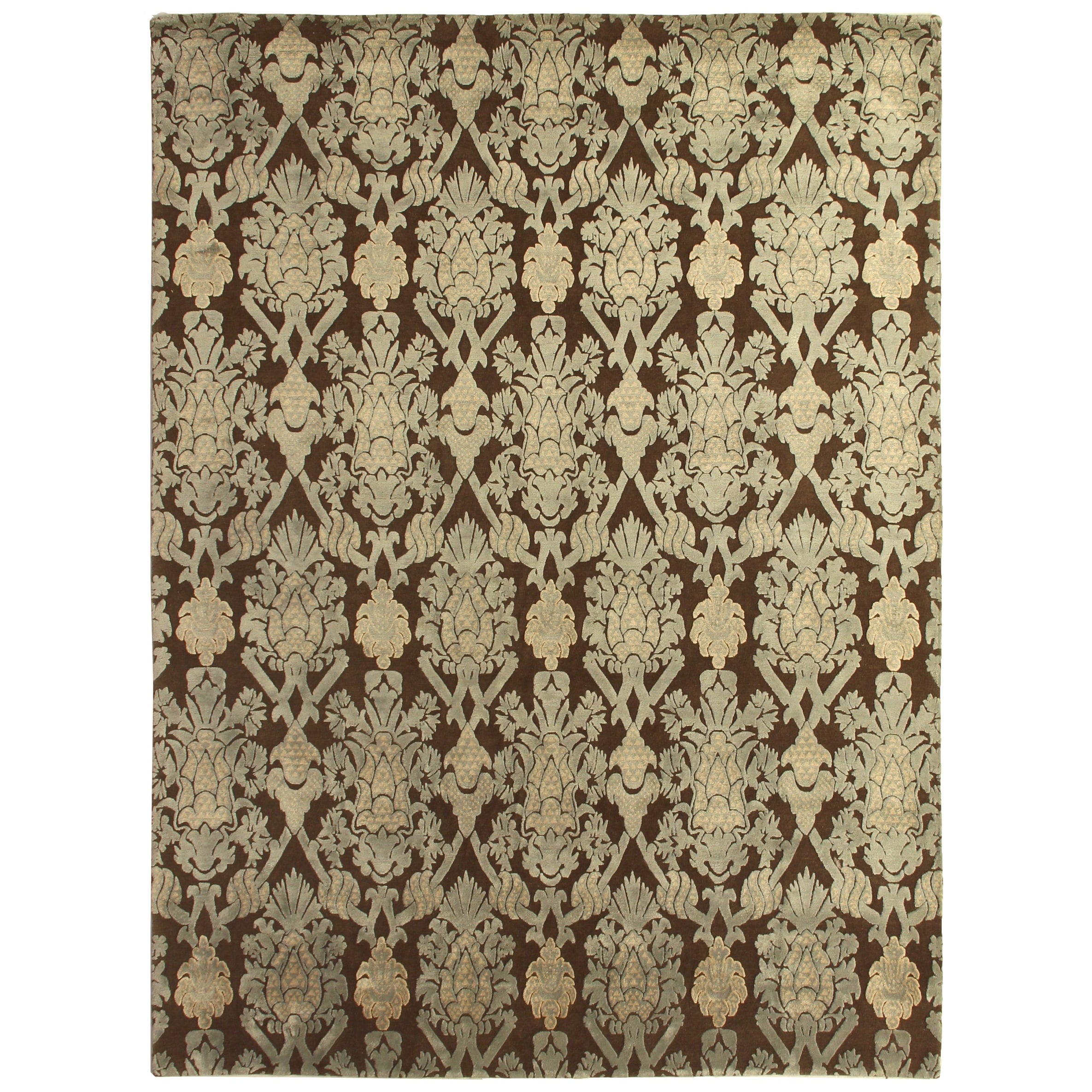 Milano Velvet Hand Knotted Wool Bamboo Silk Beige Light Blue Area Rug