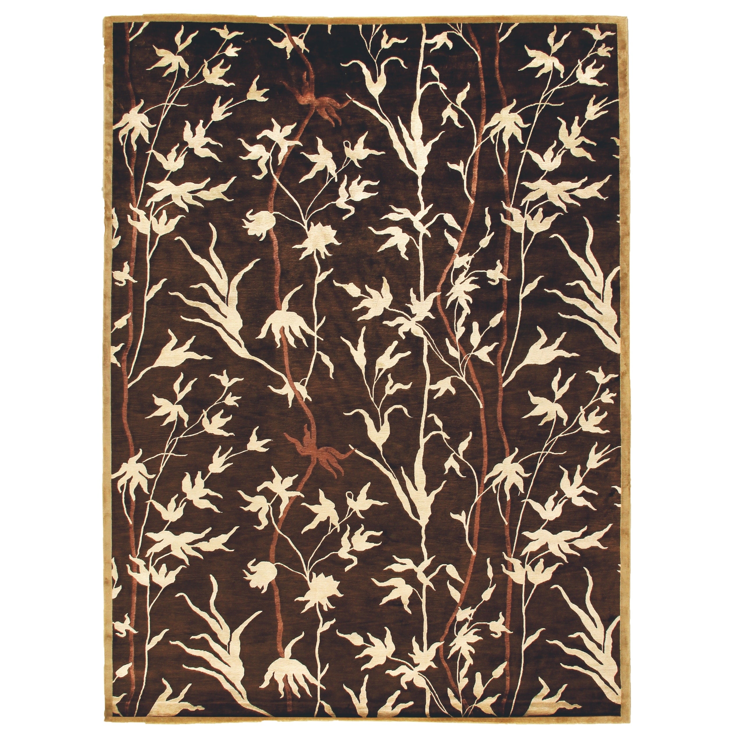 Milano Velvet Hand Knotted Wool Bamboo Silk Brown Ivory Area Rug