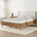 Miles Mid Century Modern Bed Frame Platform Wood Bed Frame With Boucle Headboard