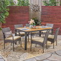 Miles Outdoor 6 Seater Rectangular Acacia Wood And Wicker Dining Set By Christopher Knight Home
