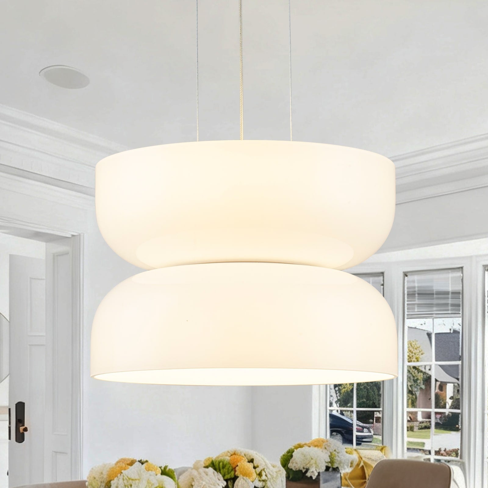 Milky Glass Led Pendant Light With Up Down Lighting Dimmable Dia.12.8 In