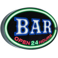 American Art Decor Bar Open 24 Hours Oval Shaped Led Light Up Sign Wall Decor For Man Cave Bar Garage