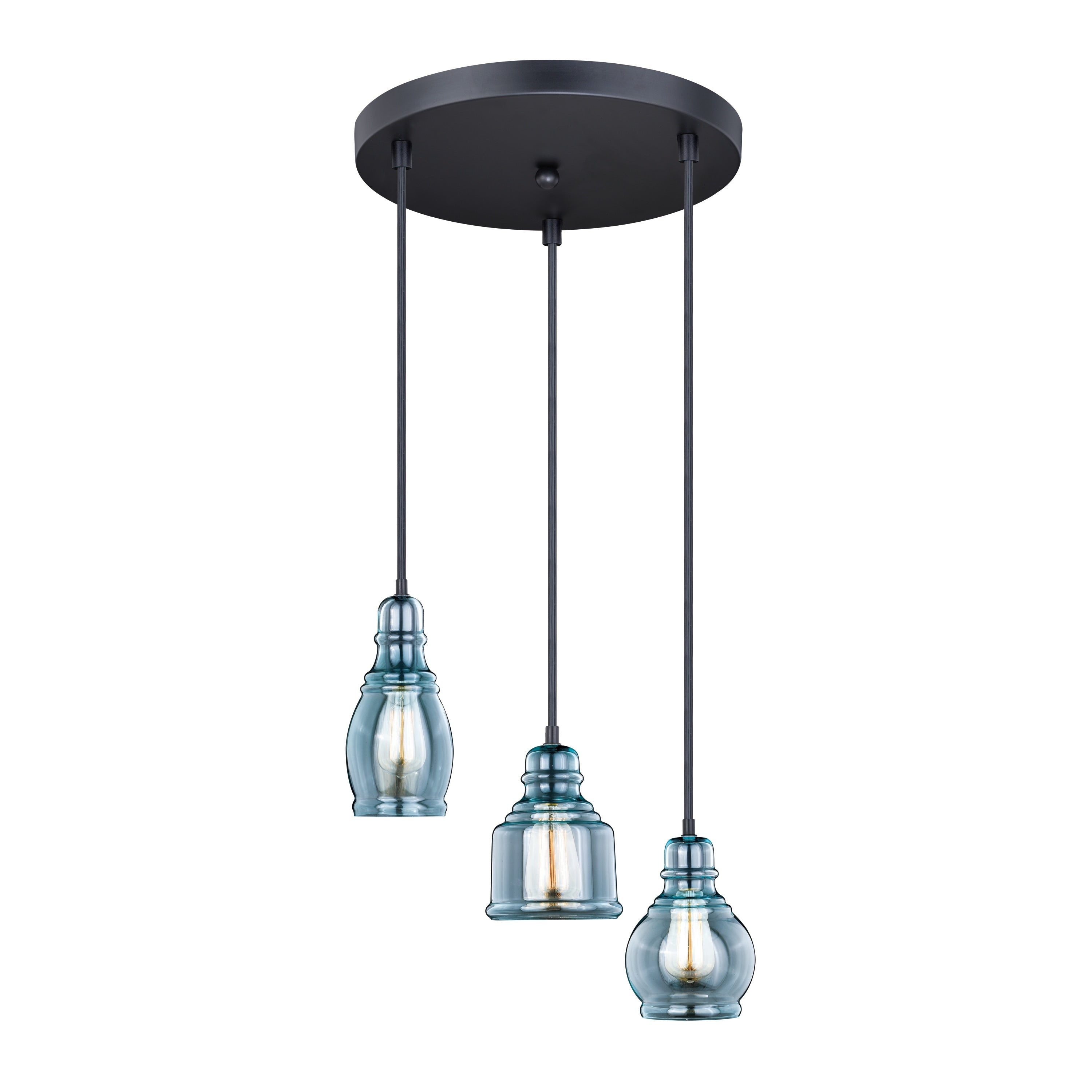 Vaxcel Mille Oil Rubbed Bronze Smoke Blue Stainless Steel Glass 3 Light Assorted Mini Pendants Light