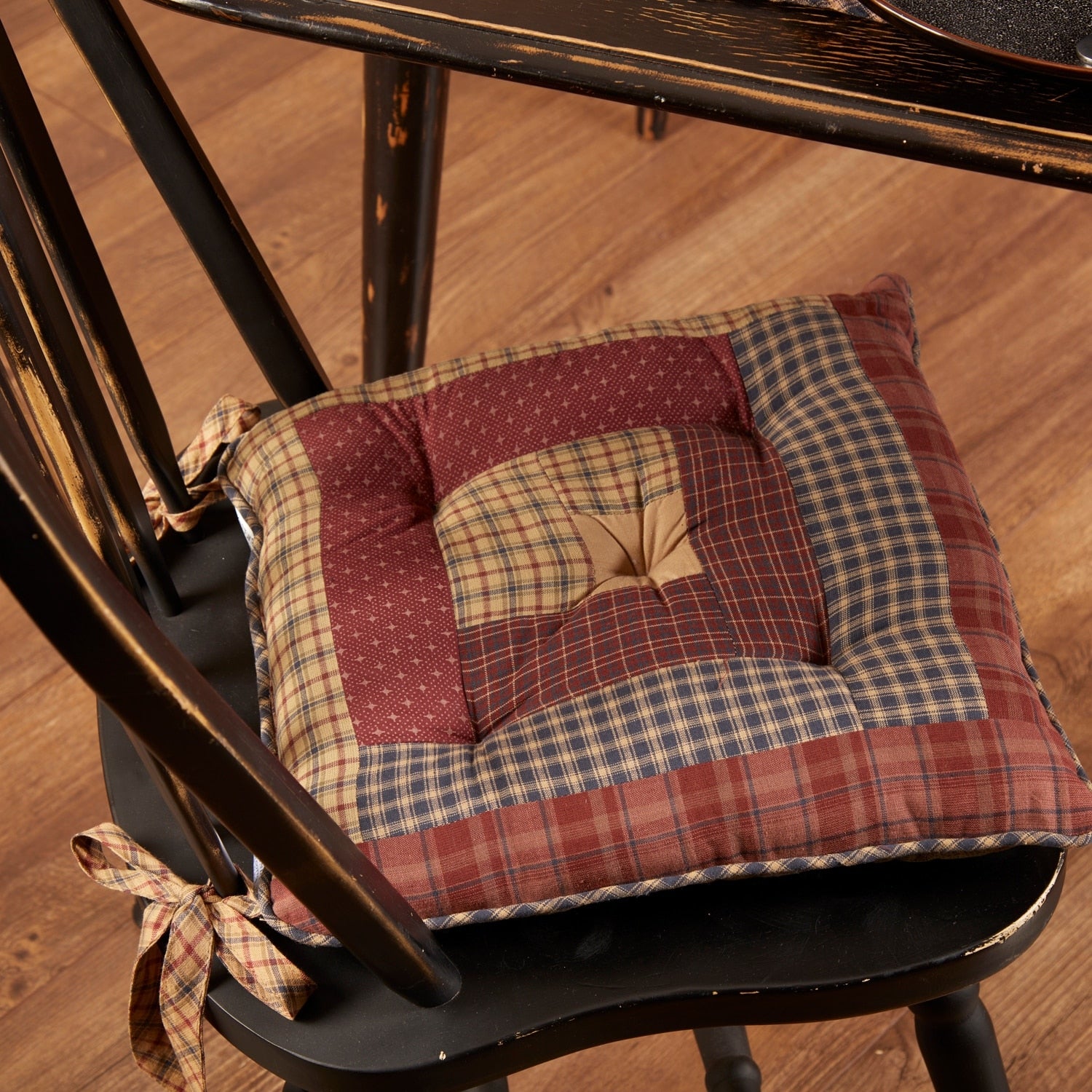 Vhc Millsboro Burgundy Red Rustic Lodge Tabletop Kitchen Log Cabin Patch Chair Pad