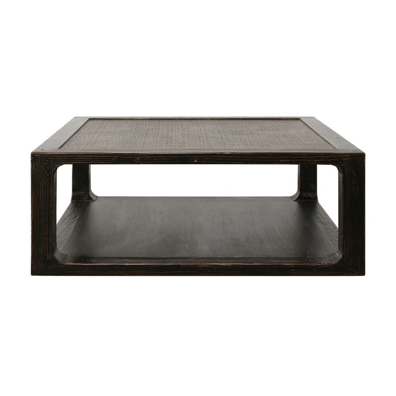 Milo Square Coffee Table With Rattan Top Distressed Blackwash 50X50X19H