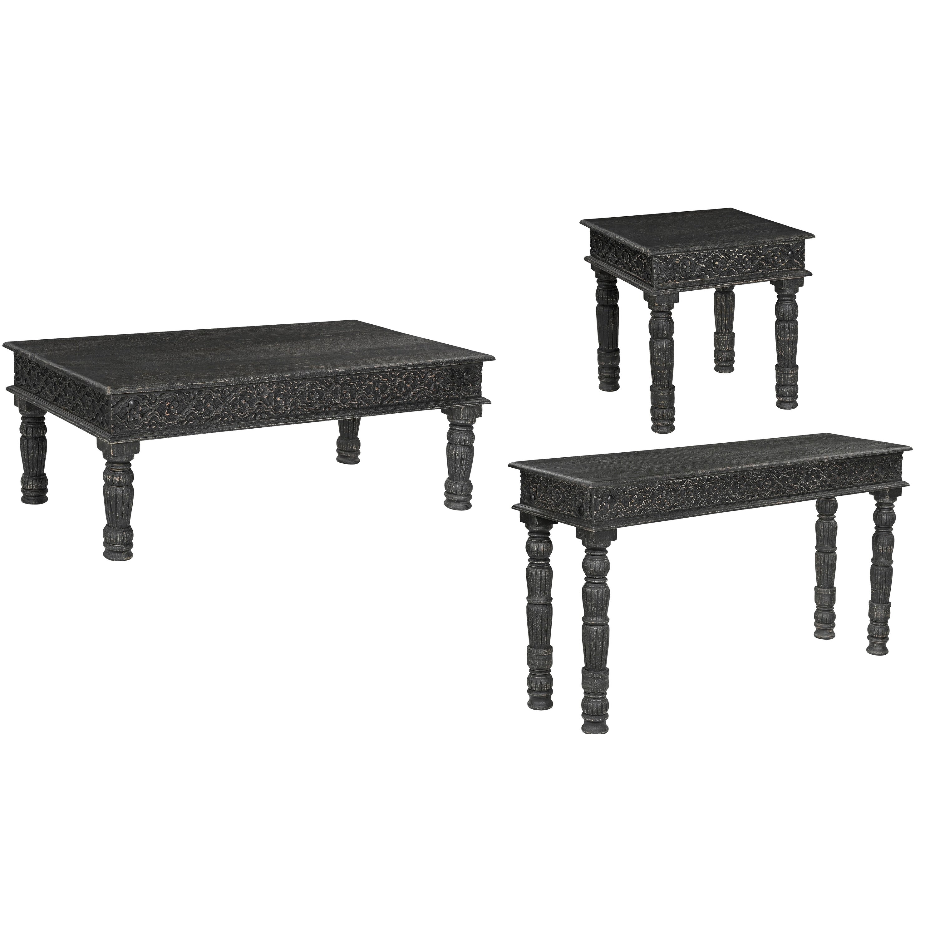 Milton Solid Wood 3 Piece Carved Living Room Table Set