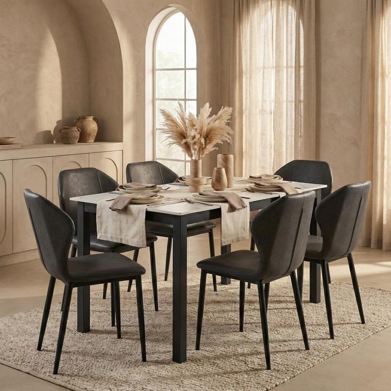 Mina Modern Sintered Stone Rectangular Kitchen Dining Table Scratch Resistant With Heavy Duty Iron Base Seats 4 8 People