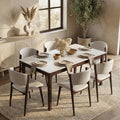 Mina Sintered Stone Rectangular Dining Table Modern Scratch Heat Resistant Kitchen Table With Solid Rubberwood Legs